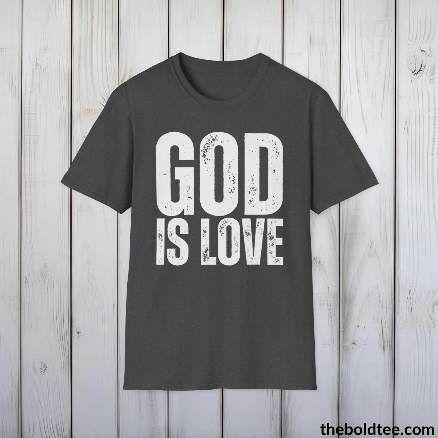 God Is Love Christian T-Shirt - Inspirational, Casual Soft Cotton Crewneck Tee - Graceful Church Gift for Friends and Family - 8 Colors