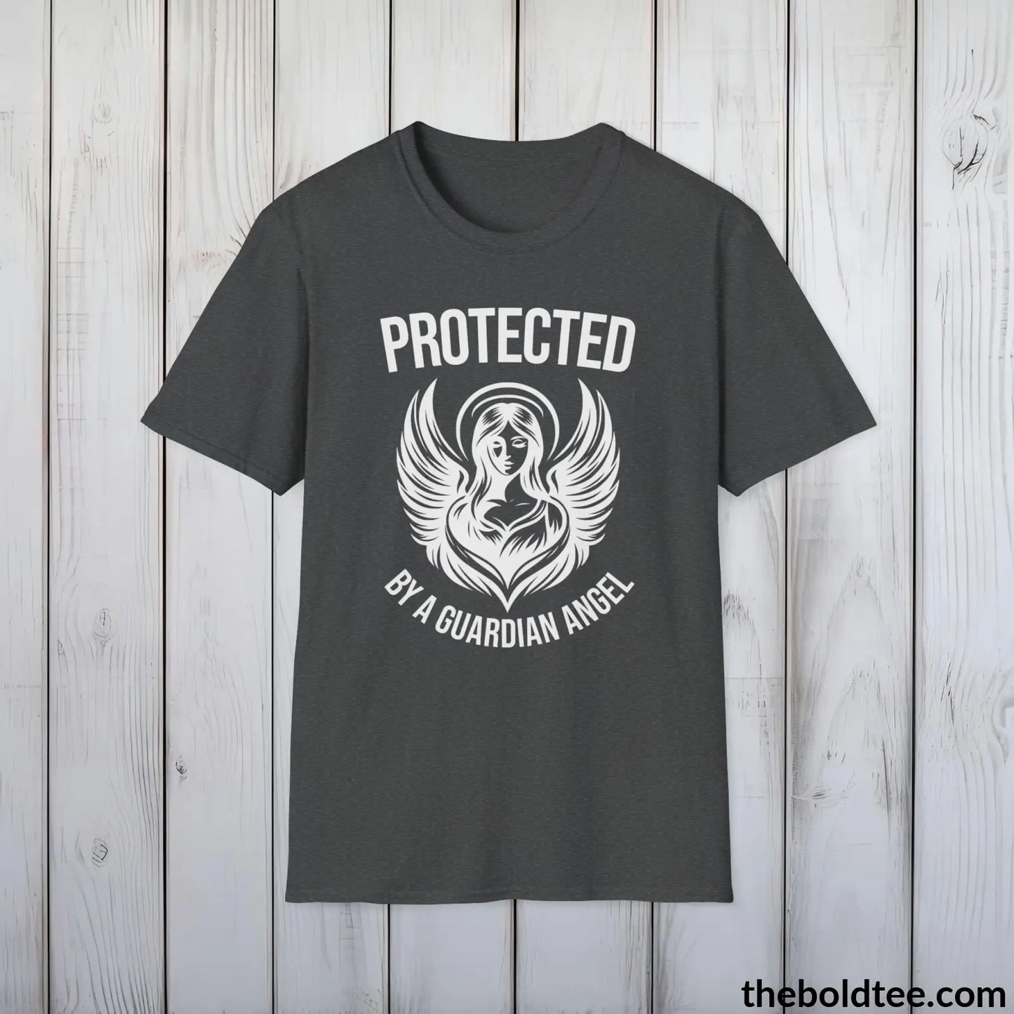 T-Shirt Dark Heather / S Protected by a Guardian Angel T-Shirt - Spiritual Guardian Angel Tee - Angel Wings Inspirational T-Shirt - Spiritual Gift - 9 Colors