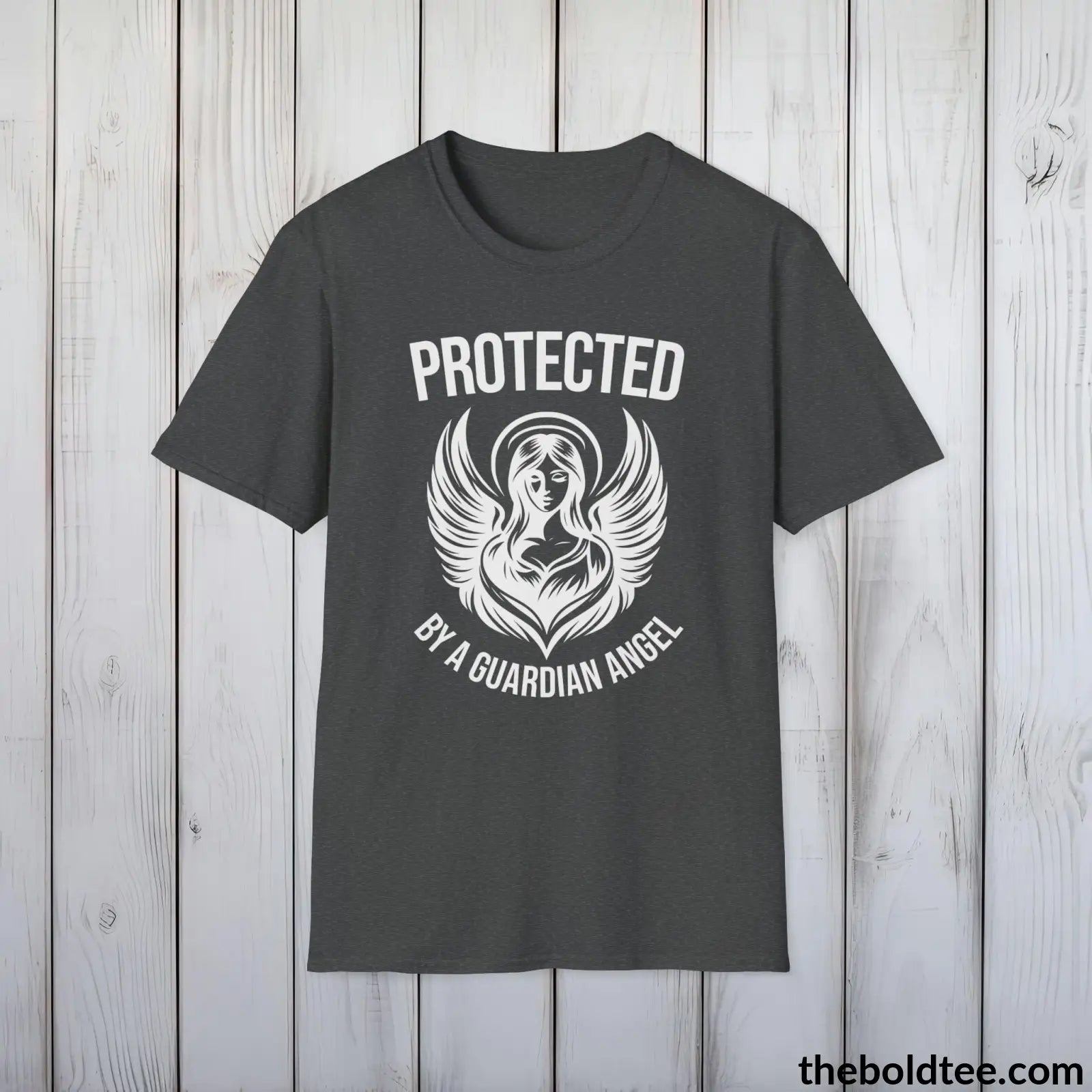 T-Shirt Dark Heather / S Protected by a Guardian Angel T-Shirt - Spiritual Guardian Angel Tee - Angel Wings Inspirational T-Shirt - Spiritual Gift - 9 Colors