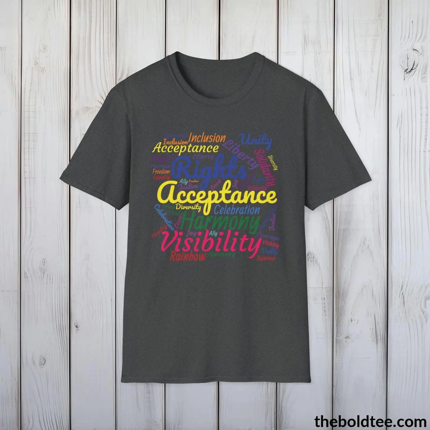 Acceptance Pride Word Cloud T-Shirt - Typography LGBTQ Text Tee - Unity in Diversity Pride Shirt - 8 Stylish Trendy Colors