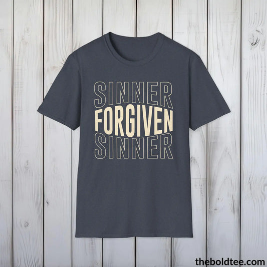 Forgiven Sinner Christian T-Shirt - Inspirational, Casual Soft Cotton Crewneck Tee - Graceful Church Gift for Friends and Family - 8 Colors