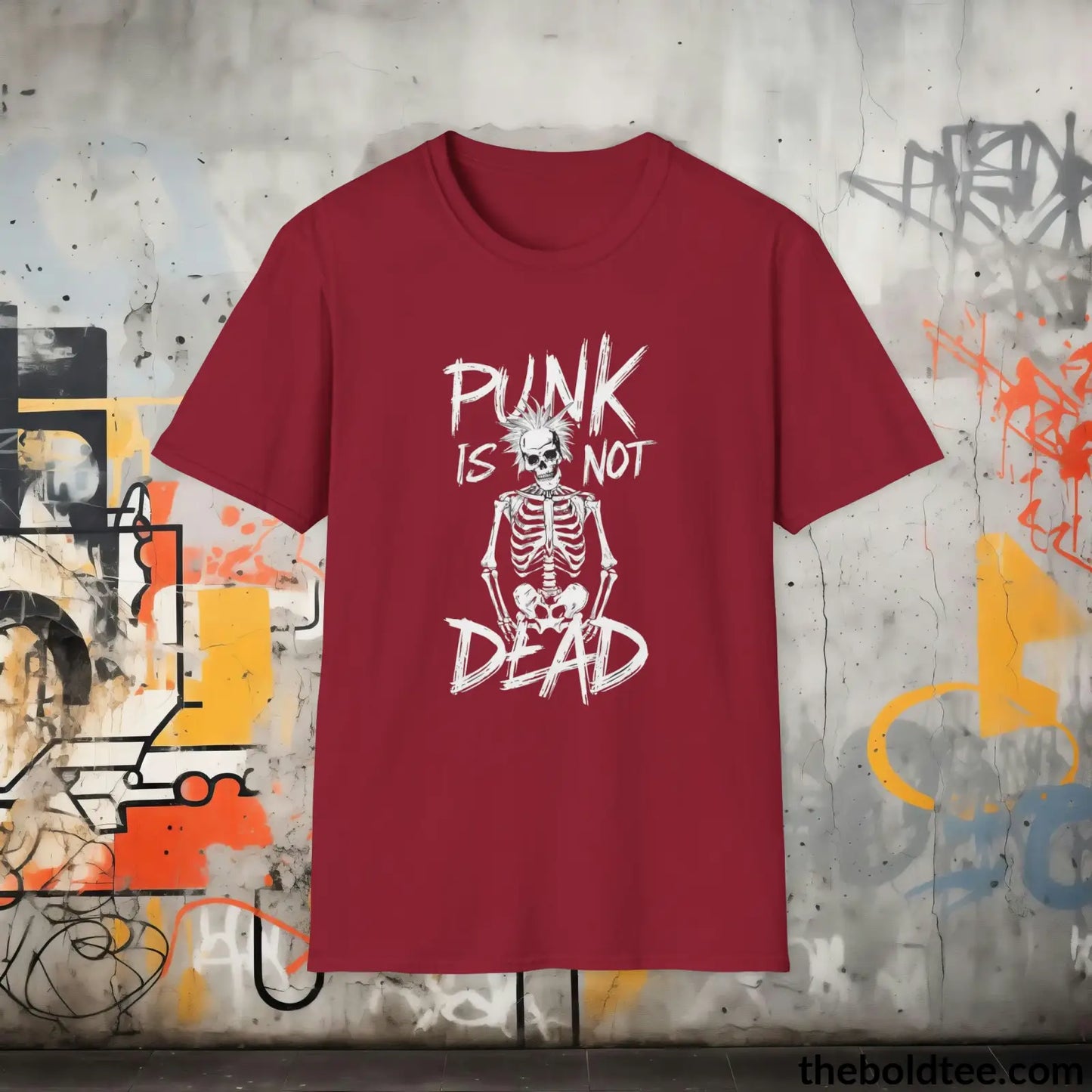 Edgy "Punk Is Not Dead" Cotton T-Shirt - Sassy, Sustainable & Soft Cotton Crewneck Tee - Funny Gift for Friends and Family - 8 Dark Colors