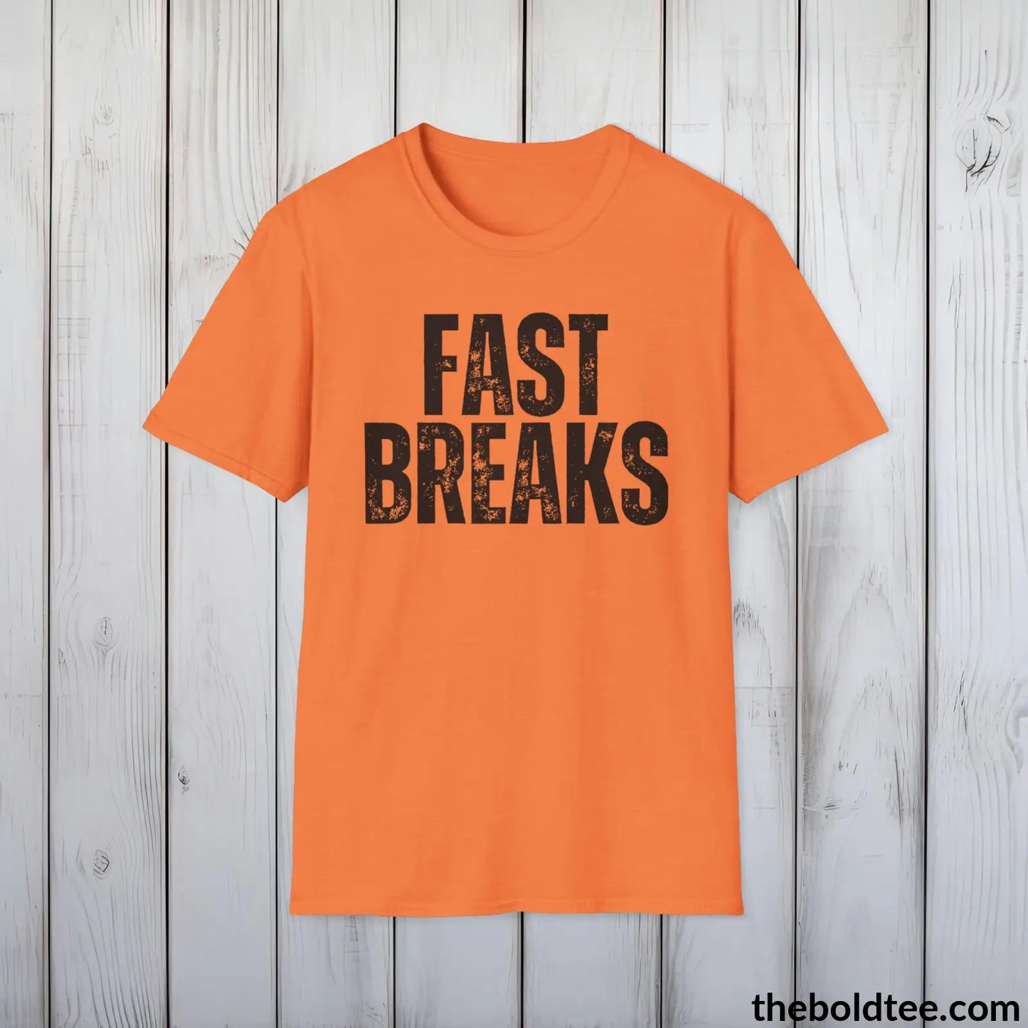 FAST BREAKS Basketball Tee - Sustainable & Soft Cotton Crewneck Unisex T-Shirt - 9 Bold Colors