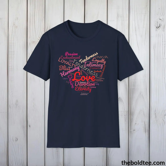 Emotive Love Word Cloud T-Shirt - Typography Love Text Tee - Romantic Cotton Tee Gift for Her - 6 Stylish Trendy Colors