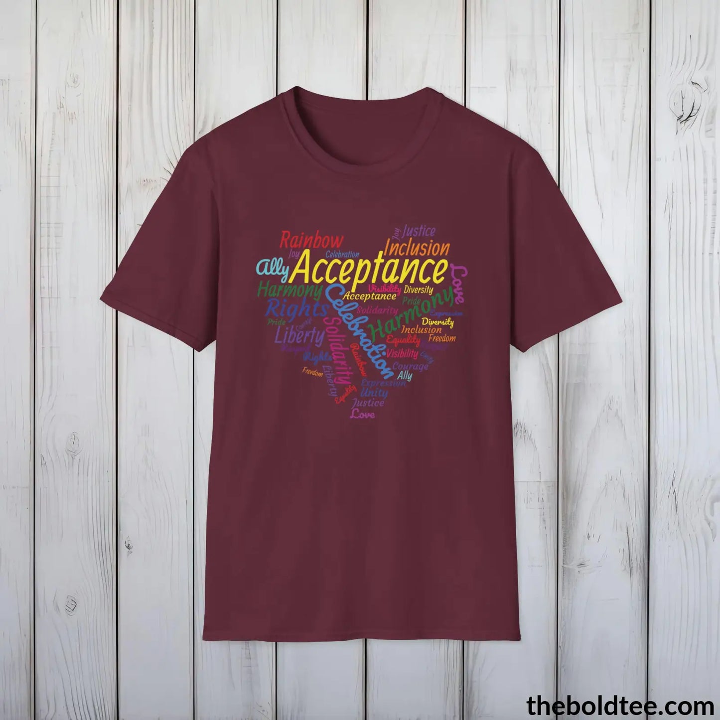 Acceptance Pride Word Cloud T-Shirt - Typography LGBTQ Text Tee - Unity in Diversity Pride Shirt - 8 Stylish Trendy Colors