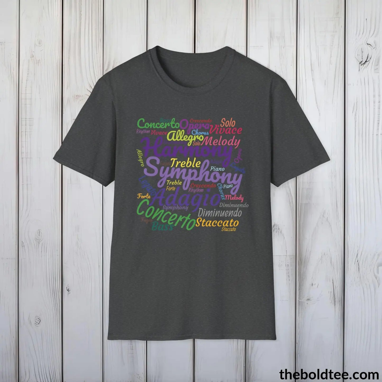 T-Shirt Dark Heather / S Symphony of Words Music Lover Shirt - Musical Vocabulary Unisex Tee - Pure Cotton Comfort Musician Shirt Gift - 8 Stylish Trendy Colors