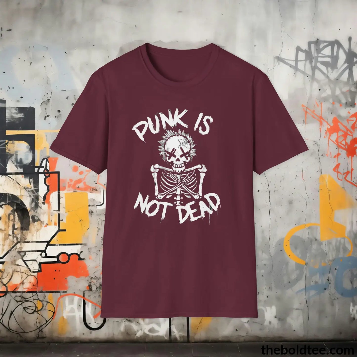 Edgy "Punk Is Not Dead" Cotton T-Shirt - Sassy, Sustainable & Soft Cotton Crewneck Tee - Funny Gift for Friends and Family - 8 Dark Colors