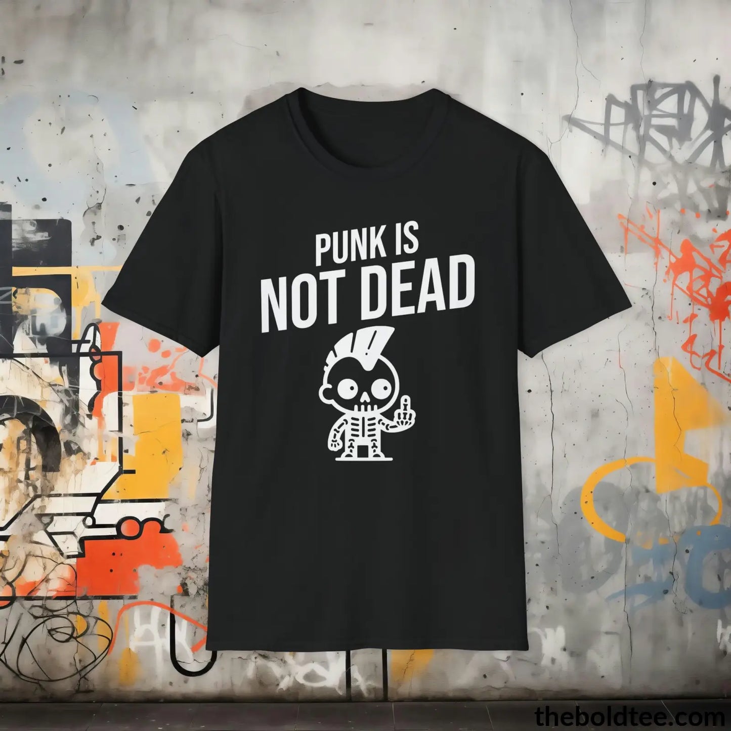 Edgy "Punk Is Not Dead" Cotton T-Shirt - Sassy, Sustainable & Soft Cotton Crewneck Tee - Funny Gift for Friends and Family - 8 Dark Colors