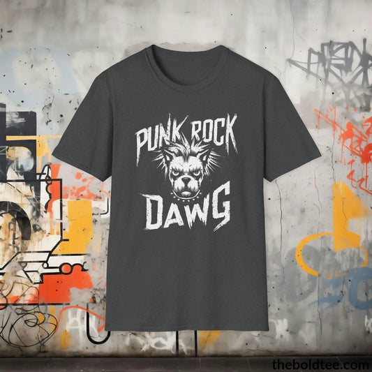 Edgy "Punk Rock Dawg" Cotton T-Shirt - Sassy, Sustainable & Soft Cotton Crewneck Tee - Iconic Gift for Friends and Family - 8 Dark Colors