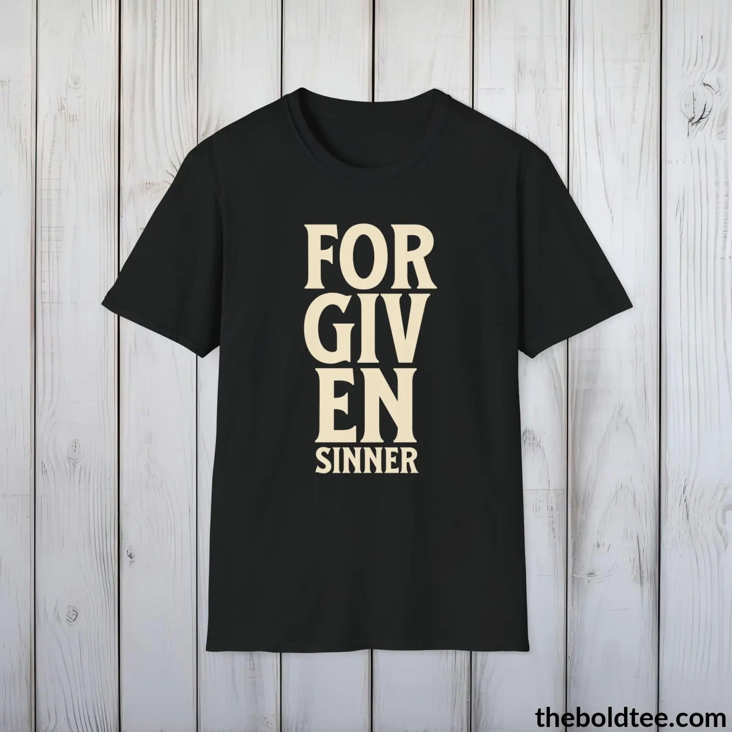 Forgiven Sinner Christian T-Shirt - Casual & Soft Cotton Crewneck Tee - Faith-Inspired Graceful Gift for Friends and Family - 8 Colors