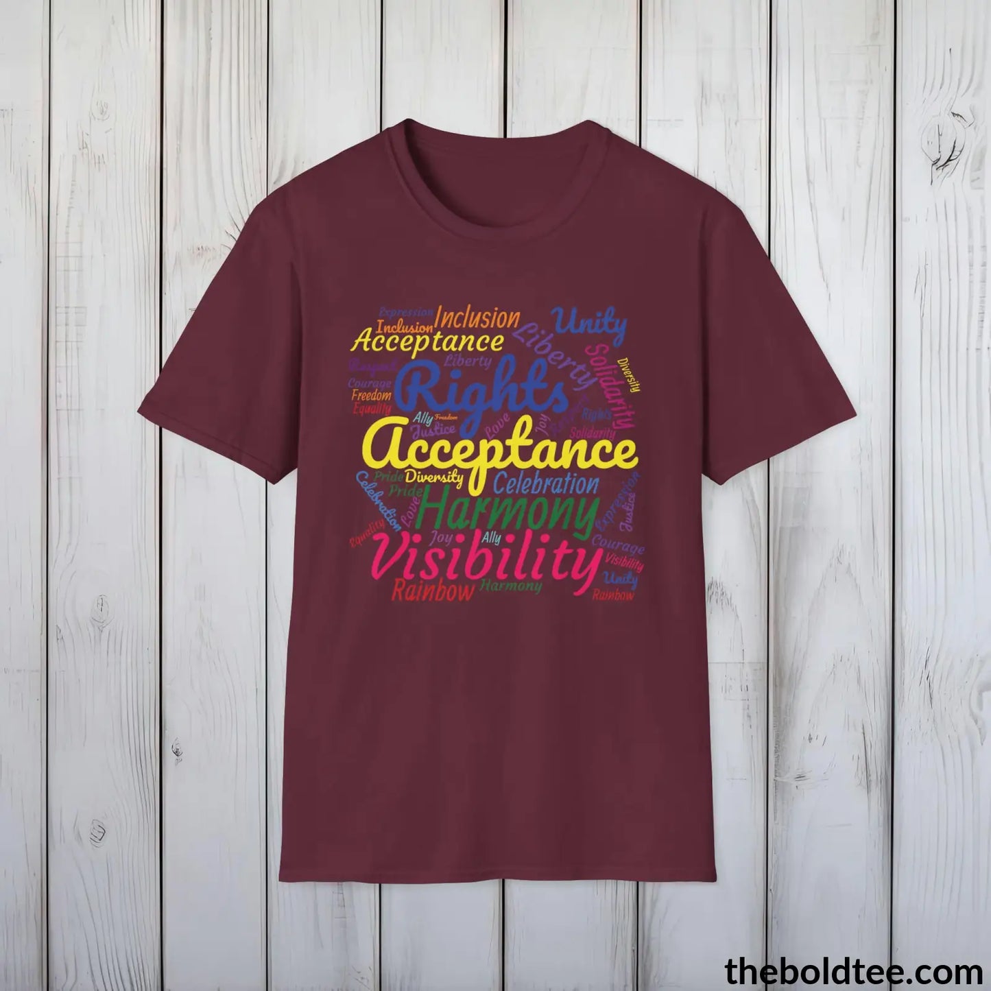 Acceptance Pride Word Cloud T-Shirt - Typography LGBTQ Text Tee - Unity in Diversity Pride Shirt - 8 Stylish Trendy Colors