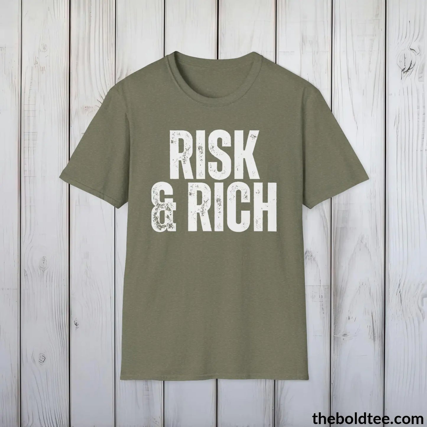 Bold RISK & RICH Tee - Premium Cotton Crewneck Unisex T-Shirt - 9 Bold Colors