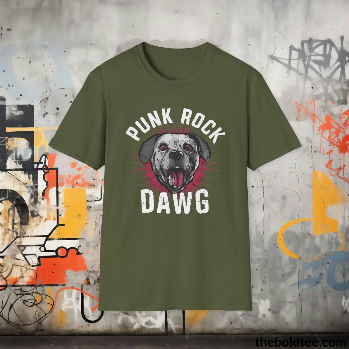 Edgy "Punk Rock Dawg" Cotton T-Shirt - Sassy, Sustainable & Soft Cotton Crewneck Tee - Iconic Gift for Friends and Family - 8 Dark Colors