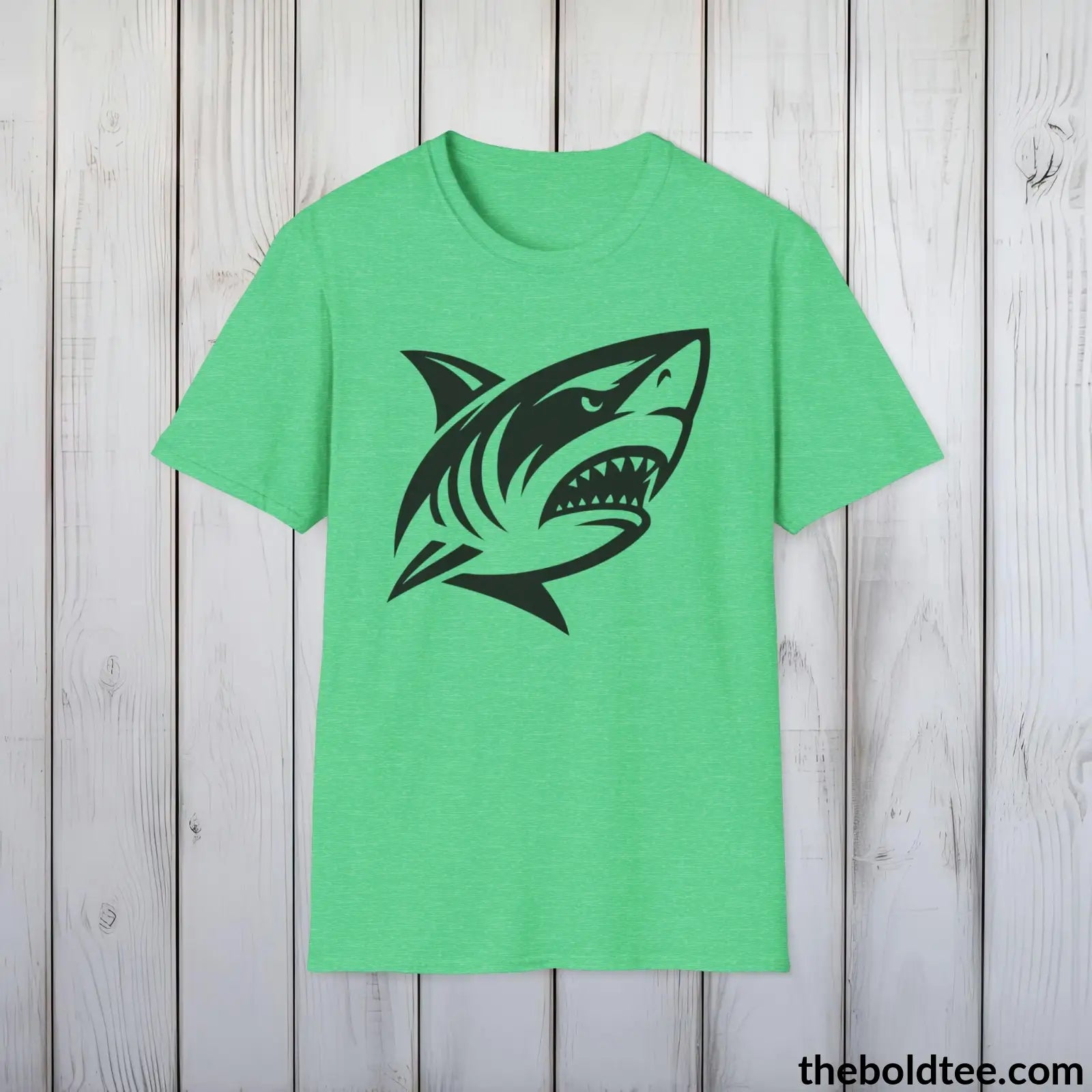 T-Shirt Heather Irish Green / S Shark Tee - Casual, Sustainable & Soft Cotton Crewneck Unisex T-Shirt - in 9 Bold Colors