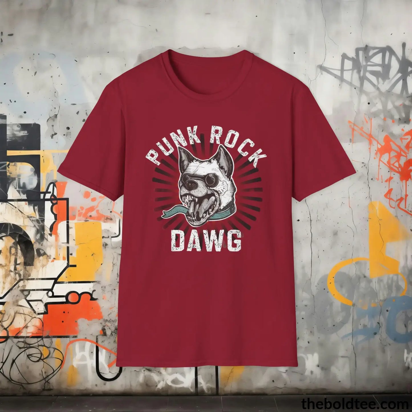 Edgy "Punk Rock Dawg" Cotton T-Shirt - Sassy, Sustainable & Soft Cotton Crewneck Tee - Iconic Gift for Friends and Family - 8 Dark Colors