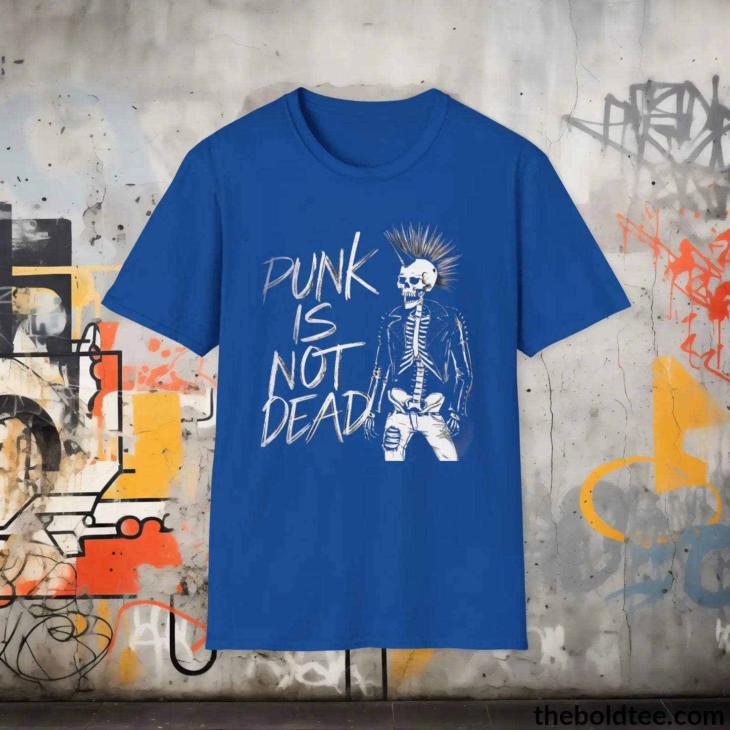 Edgy "Punk Is Not Dead" Cotton T-Shirt - Sassy, Sustainable & Soft Cotton Crewneck Tee - Funny Gift for Friends and Family - 8 Dark Colors