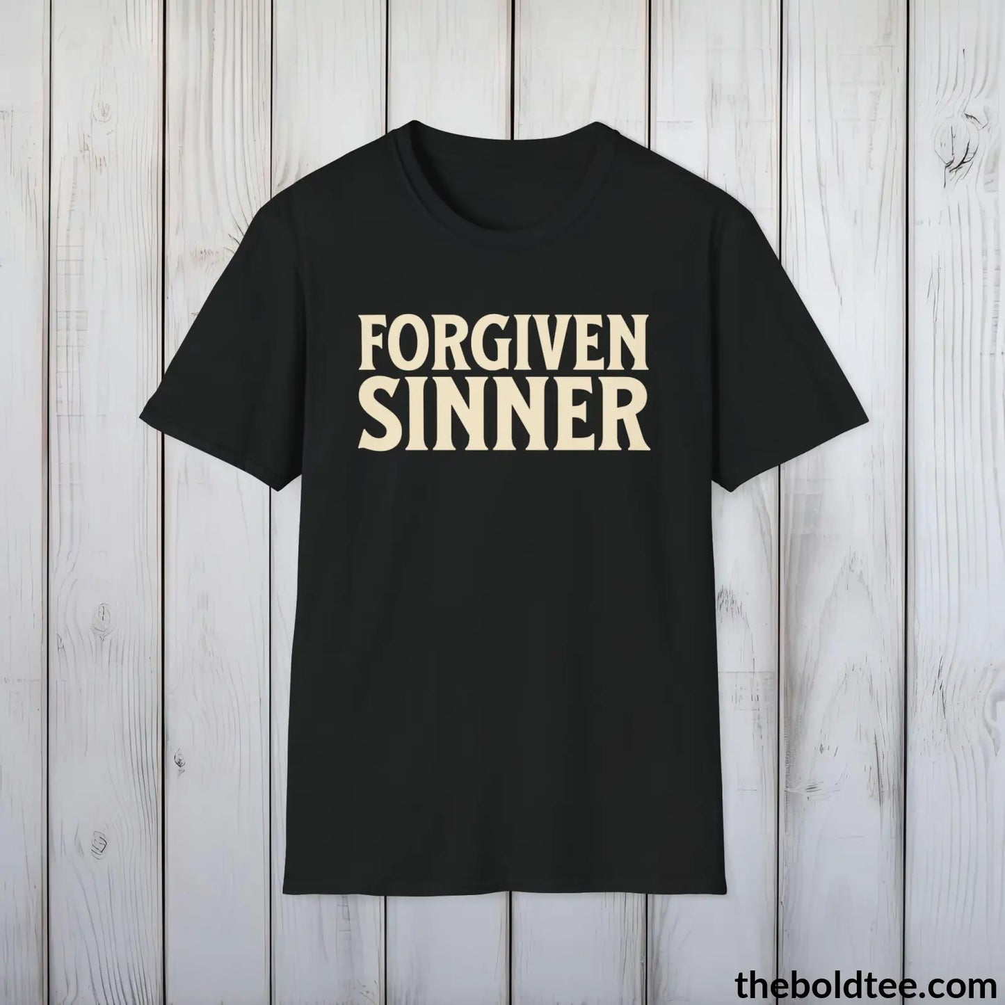 Forgiven Sinner Christian T-Shirt - Casual & Soft Cotton Crewneck Tee - Faith-Inspired Graceful Gift for Friends and Family - 8 Colors