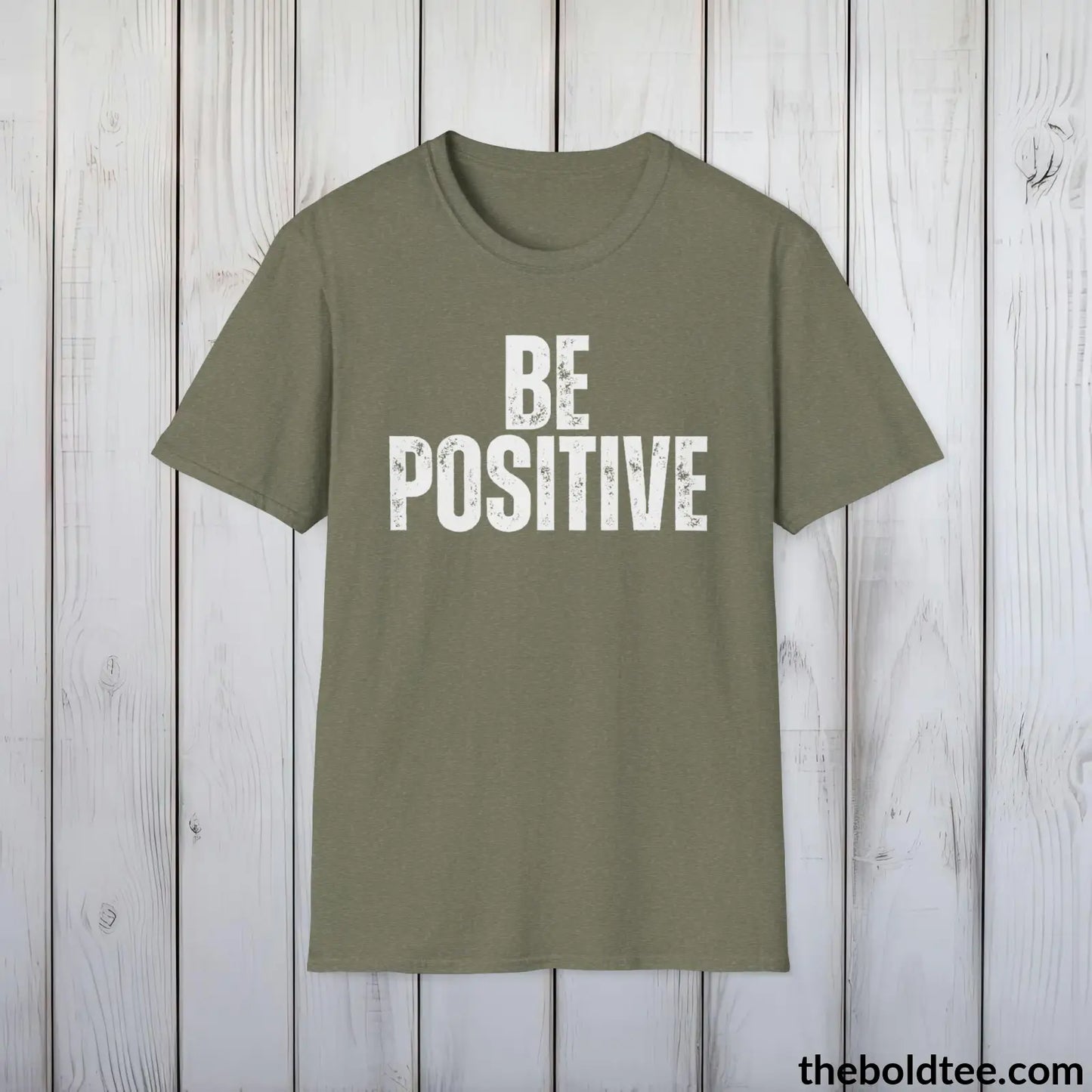 BE POSITIVE Tee - Casual, Sustainable & Soft Cotton Crewneck Unisex T-Shirt - 9 Bold Colors