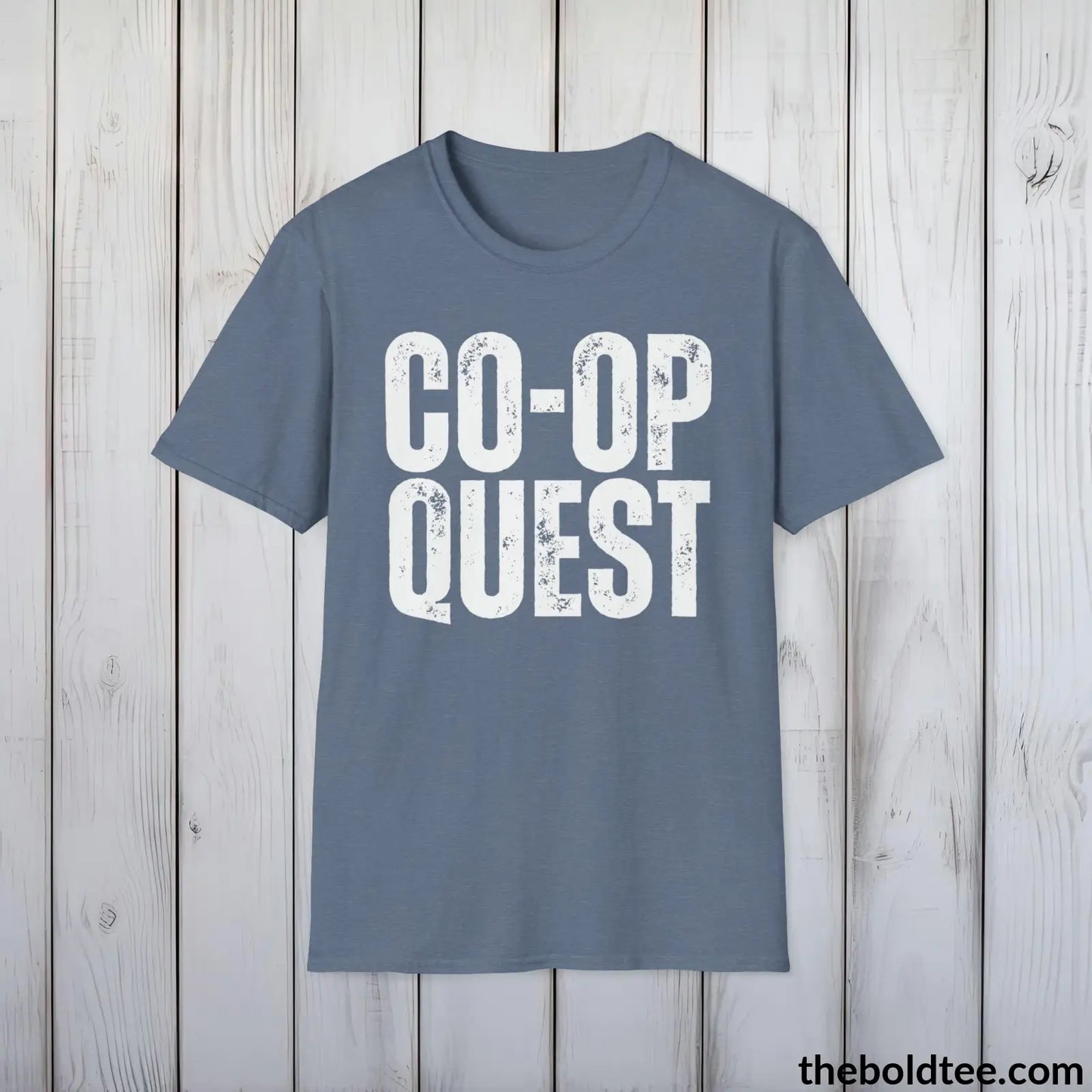 CO-OP QUEST Gamer Tee - Sustainable & Soft Cotton Crewneck Unisex T-Shirt - 9 Bold Colors