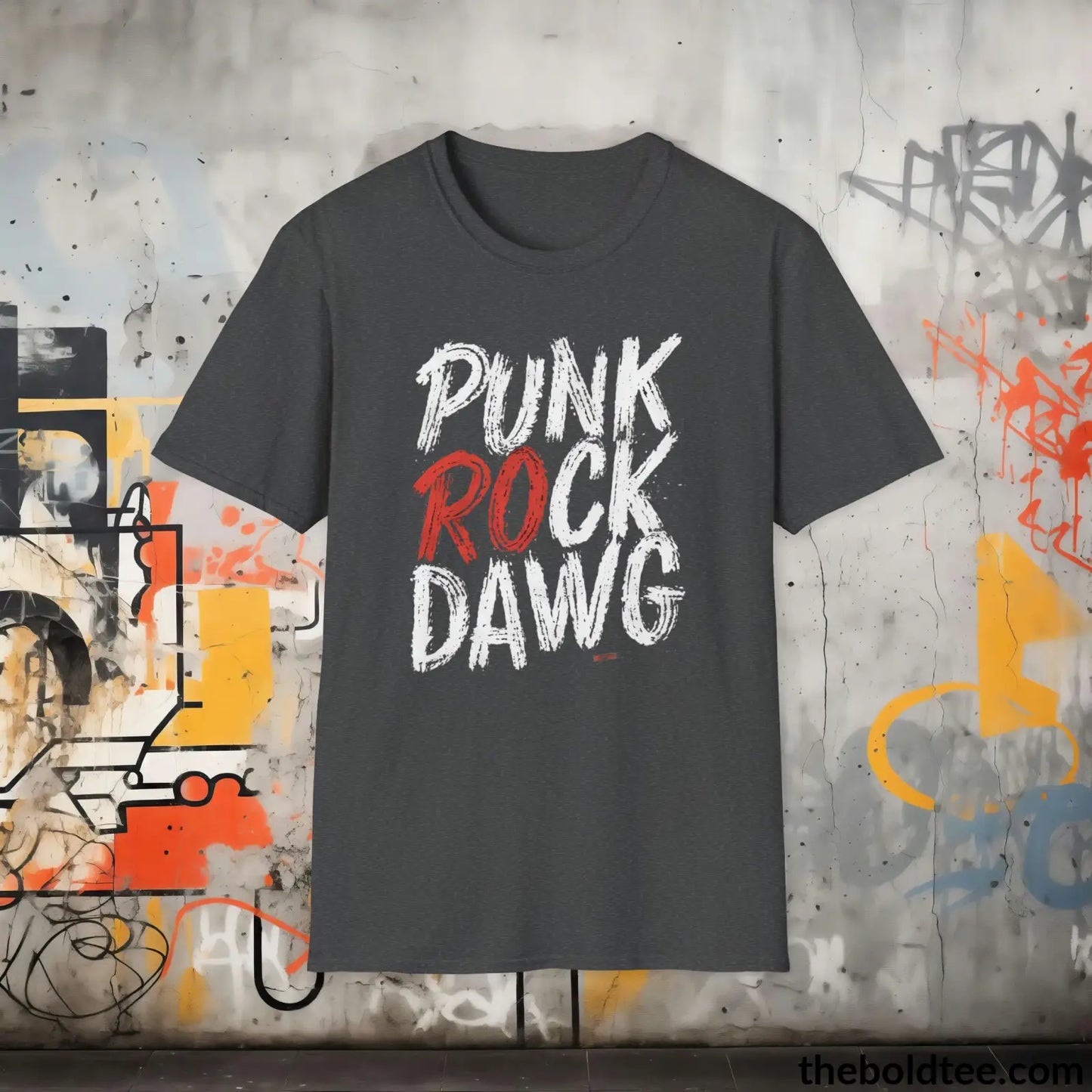 Edgy "Punk Rock Dawg" Cotton T-Shirt - Sassy, Sustainable & Soft Cotton Crewneck Tee - Iconic Gift for Friends and Family - 8 Dark Colors