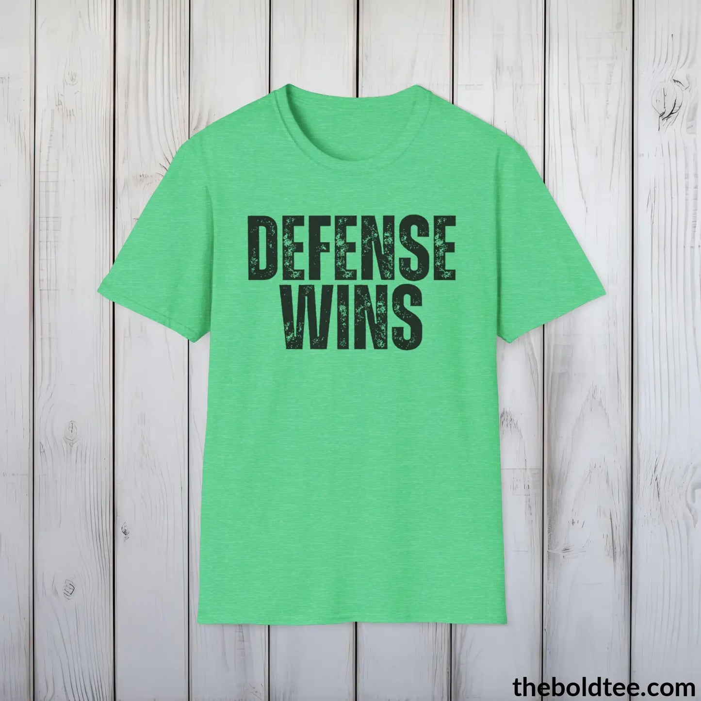 DEFENSE WINS Basketball Tee - Sustainable & Soft Cotton Crewneck Unisex T-Shirt - 9 Bold Colors