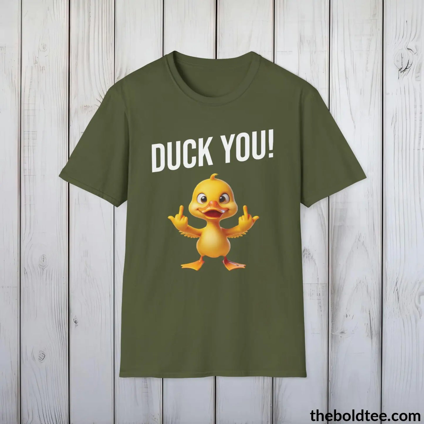 Cheeky Duck Humor Crewneck T-Shirt - Sassy, Sustainable & Soft Cotton Crewneck Tee - Funny Gift for Friends and Family - 8 Dark Colors