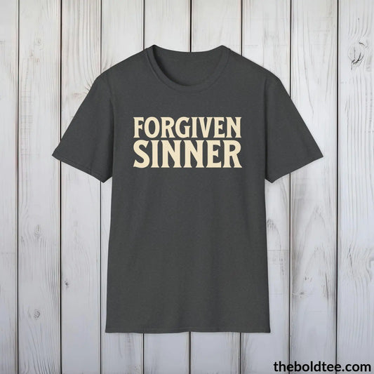 Forgiven Sinner Christian T-Shirt - Casual & Soft Cotton Crewneck Tee - Faith-Inspired Graceful Gift for Friends and Family - 8 Colors