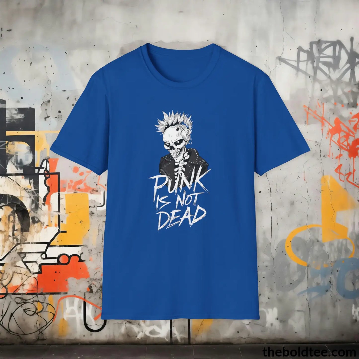 Edgy "Punk Is Not Dead" Cotton T-Shirt - Sassy, Sustainable & Soft Cotton Crewneck Tee - Funny Gift for Friends and Family - 8 Dark Colors