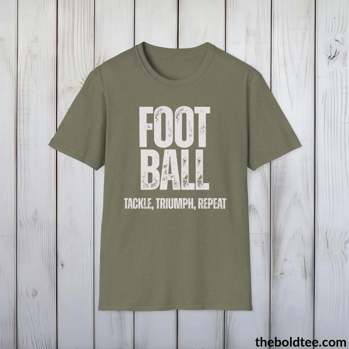 Football: Tackle, Triumph, Repeat Tee - Bold, Inspirational Sports Cotton T-Shirt - Thoughtful Sport Gift for Friends and Family - 9 Colors Available