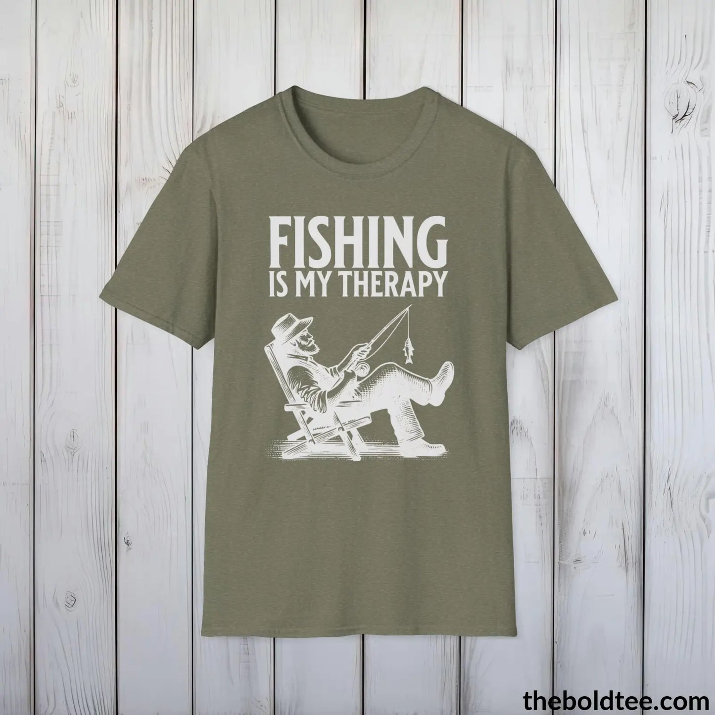 Fishing Is My Therapy T-Shirt - Premium Fishing Graphic Tee - Fishing Gift For Fishermen - Funny Meme Fishing Shirt - 9 Colors Available