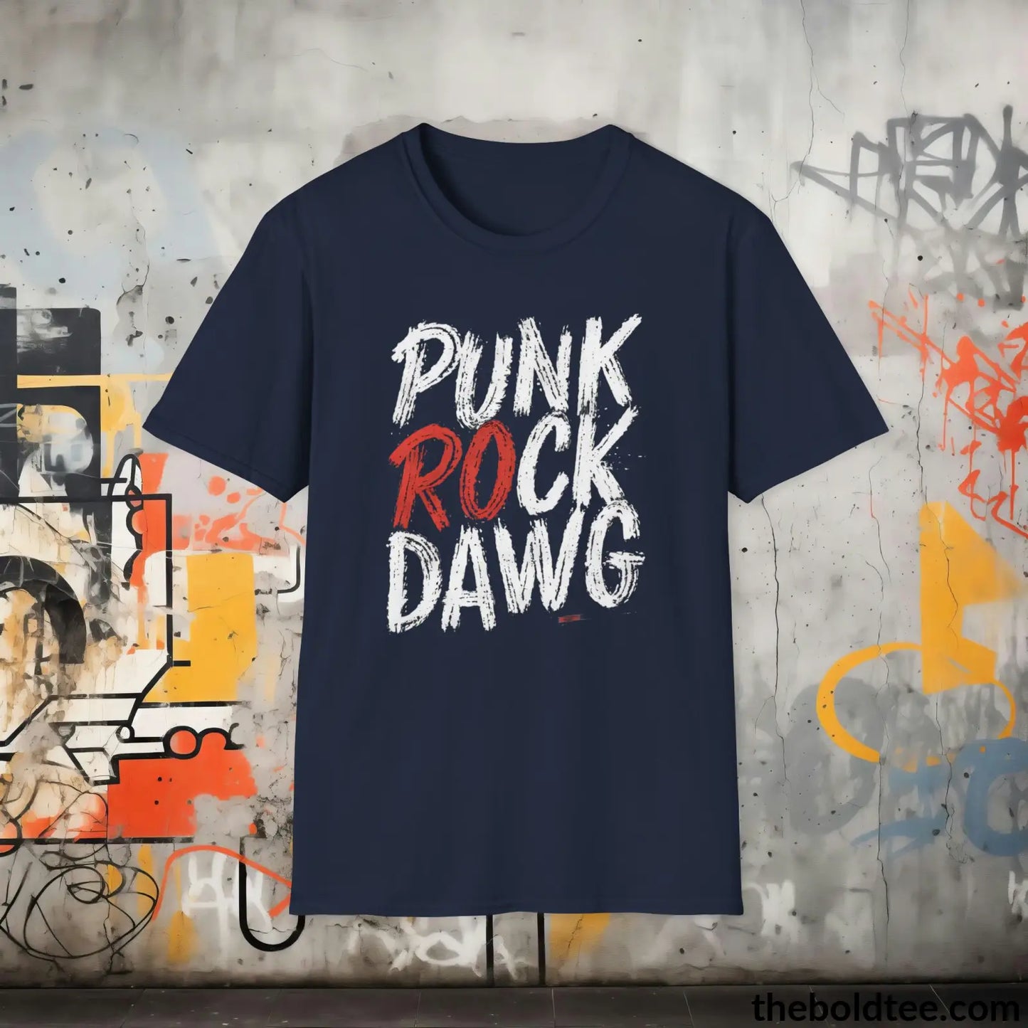 Edgy "Punk Rock Dawg" Cotton T-Shirt - Sassy, Sustainable & Soft Cotton Crewneck Tee - Iconic Gift for Friends and Family - 8 Dark Colors