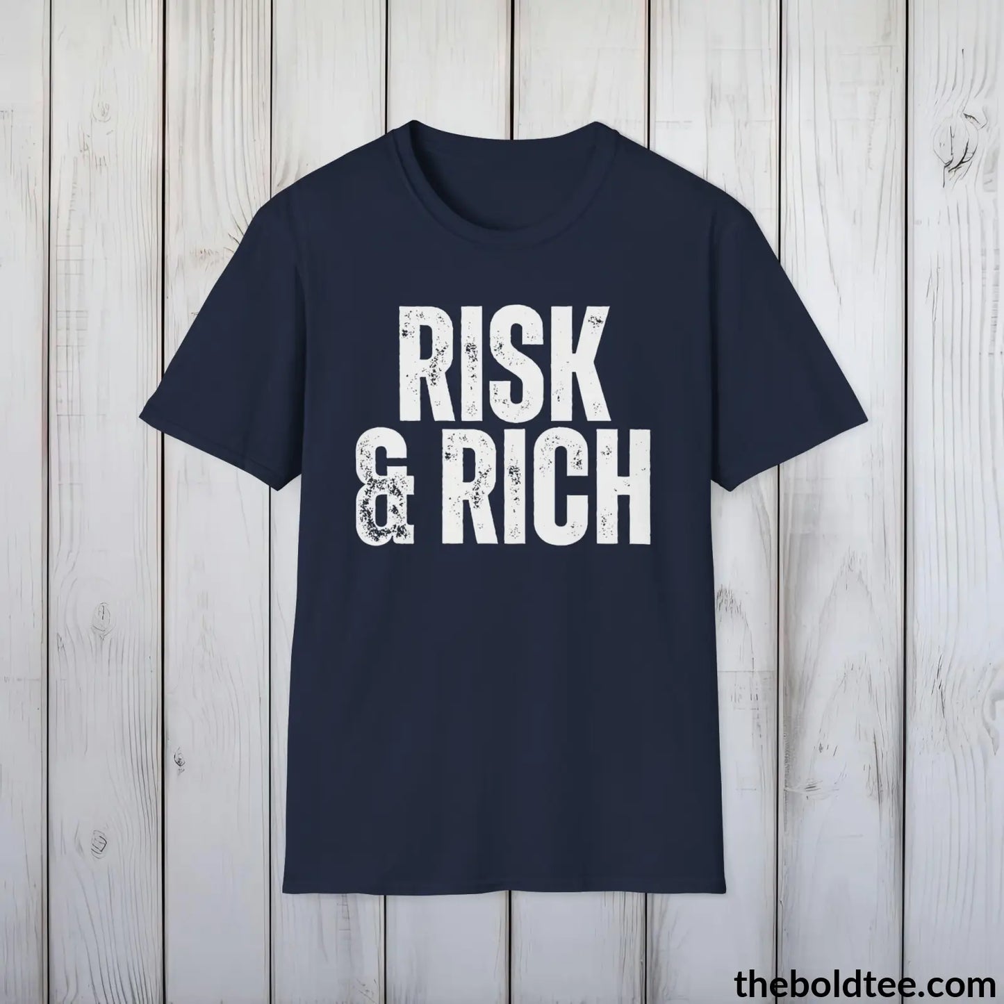 Bold RISK & RICH Tee - Premium Cotton Crewneck Unisex T-Shirt - 9 Bold Colors