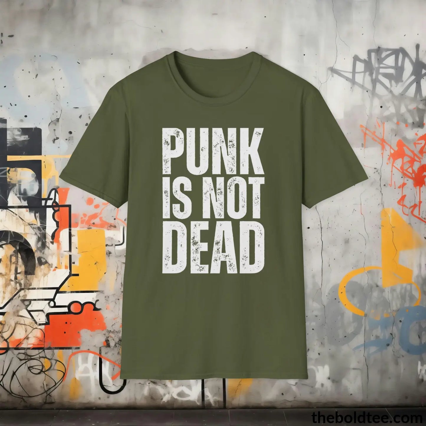 Edgy "Punk Is Not Dead" Cotton T-Shirt - Sassy, Sustainable & Soft Cotton Crewneck Tee - Funny Gift for Friends and Family - 8 Dark Colors