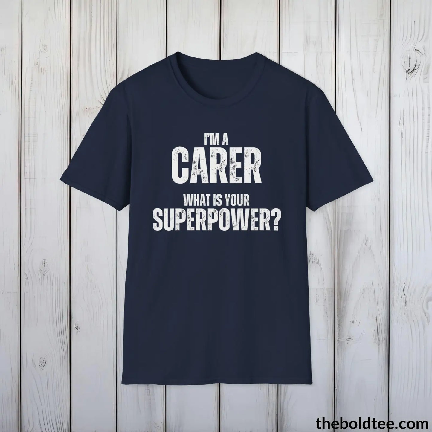 CARER Superpower Tee - Casual, Sustainable & Soft Cotton Crewneck Unisex T-Shirt - in 9 Bold Colors