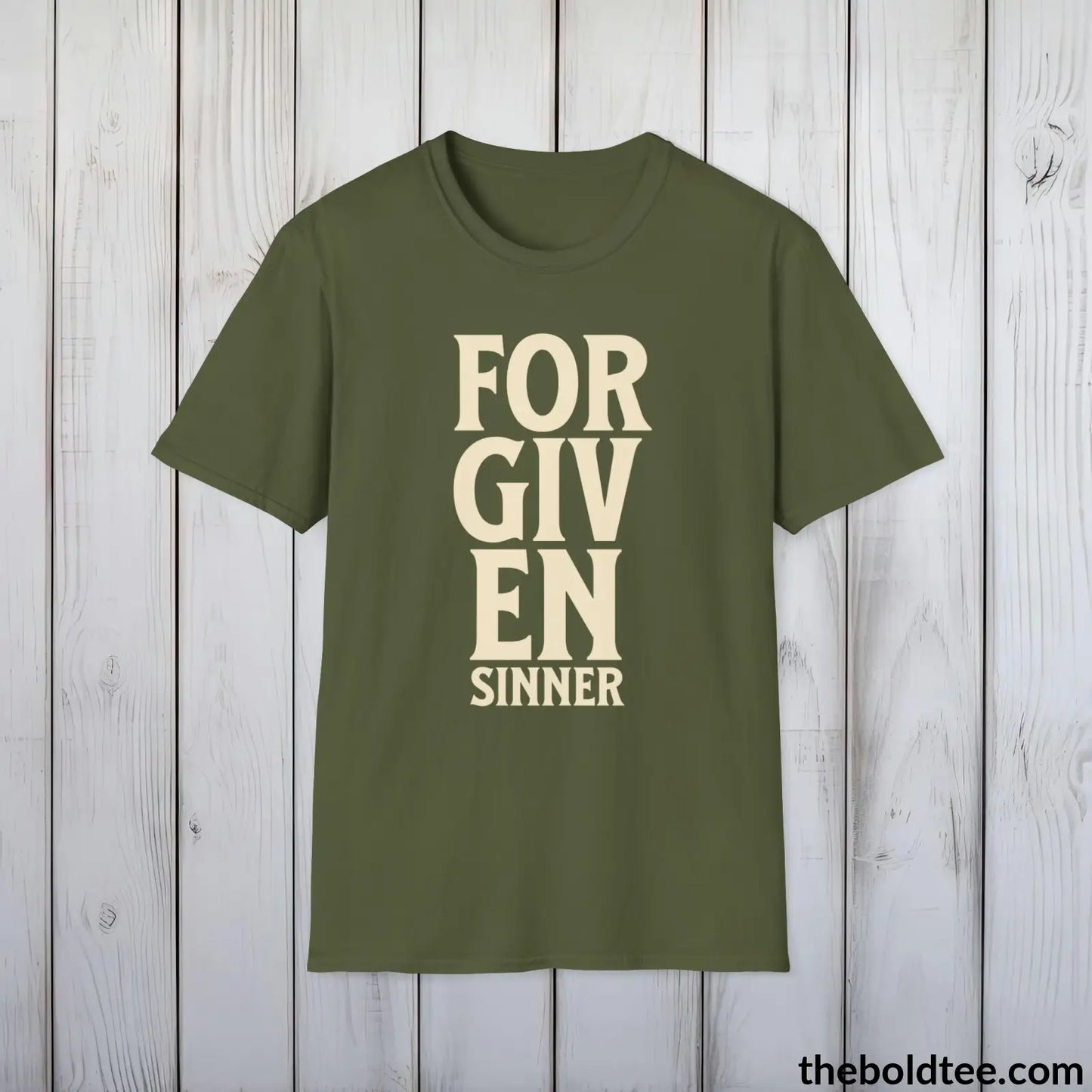 Forgiven Sinner Christian T-Shirt - Casual & Soft Cotton Crewneck Tee - Faith-Inspired Graceful Gift for Friends and Family - 8 Colors