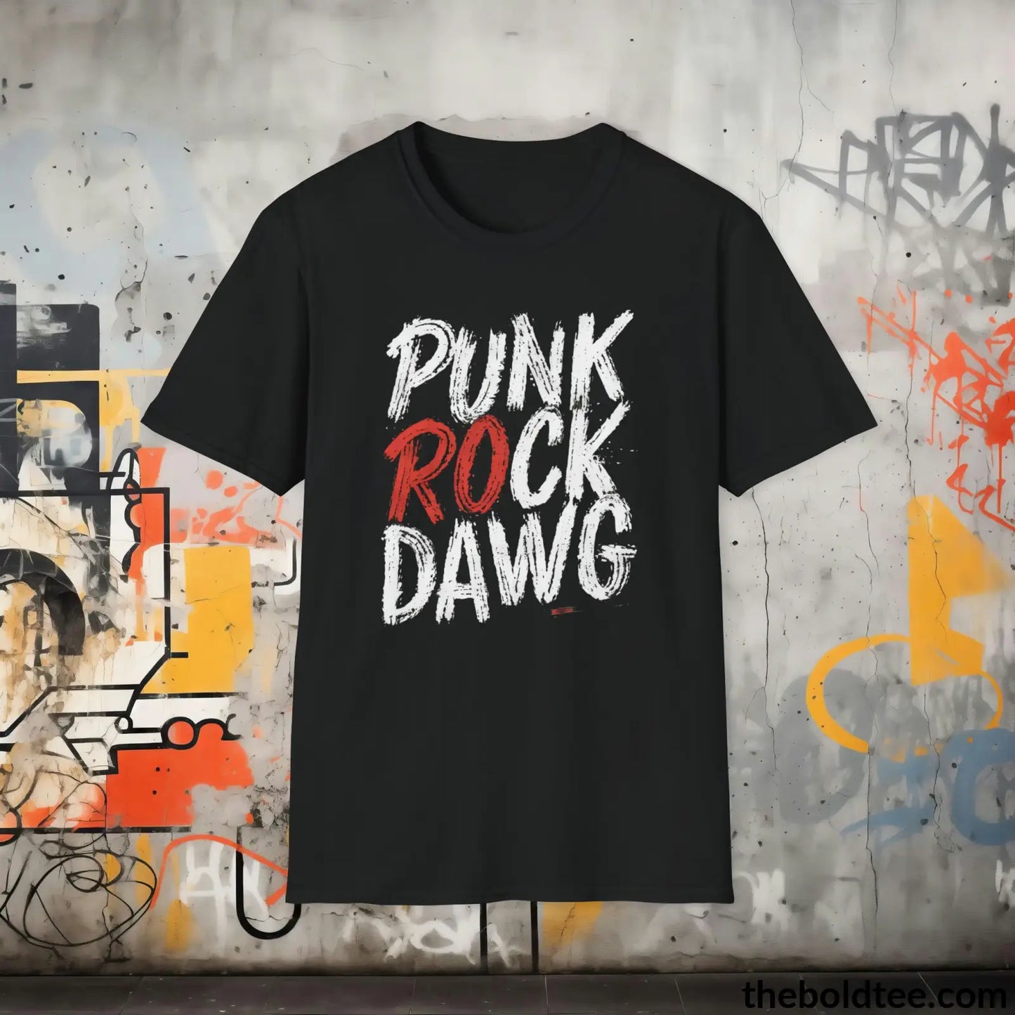 Edgy "Punk Rock Dawg" Cotton T-Shirt - Sassy, Sustainable & Soft Cotton Crewneck Tee - Iconic Gift for Friends and Family - 8 Dark Colors