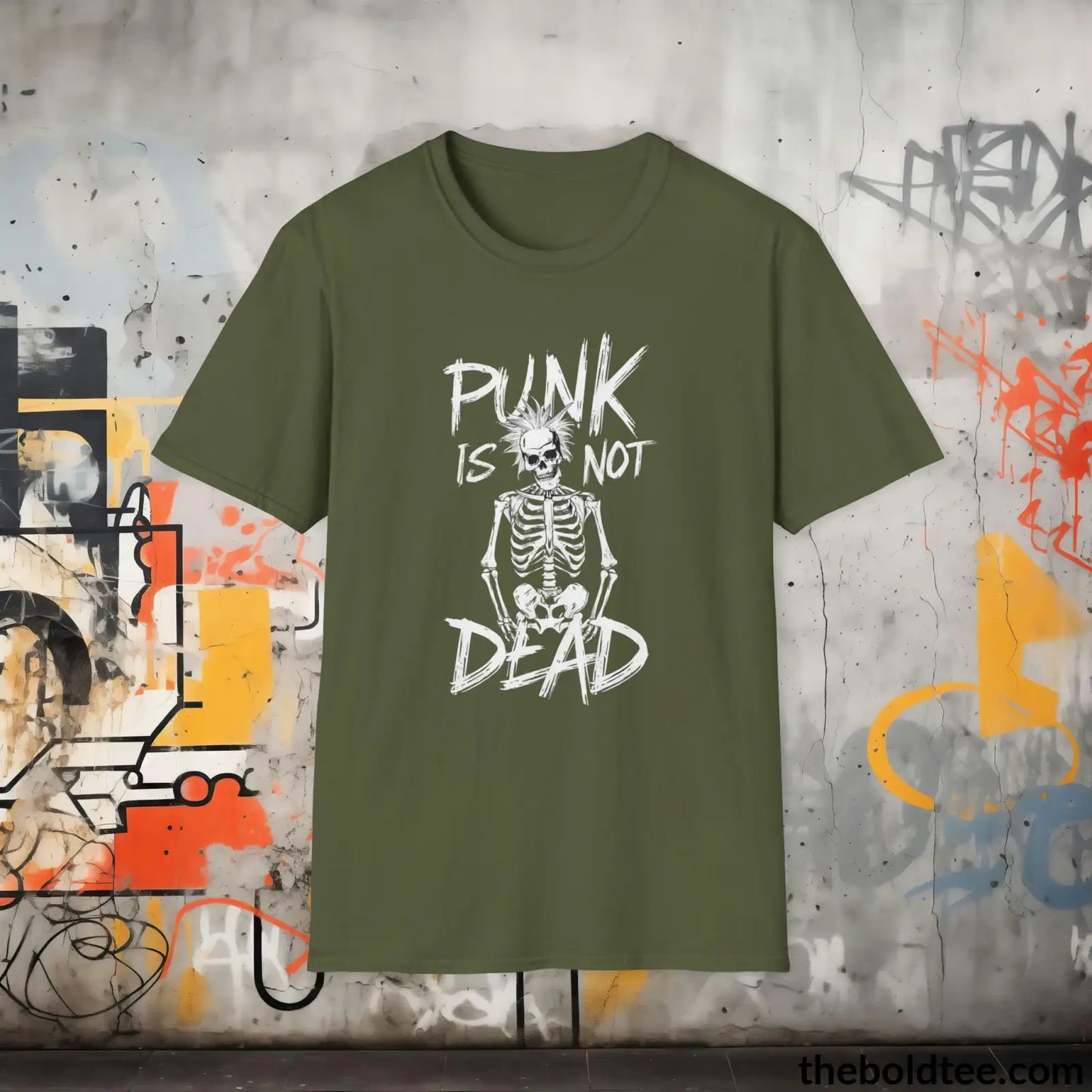 Edgy "Punk Is Not Dead" Cotton T-Shirt - Sassy, Sustainable & Soft Cotton Crewneck Tee - Funny Gift for Friends and Family - 8 Dark Colors