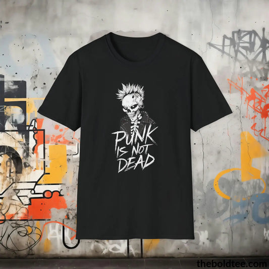 Edgy "Punk Is Not Dead" Cotton T-Shirt - Sassy, Sustainable & Soft Cotton Crewneck Tee - Funny Gift for Friends and Family - 8 Dark Colors