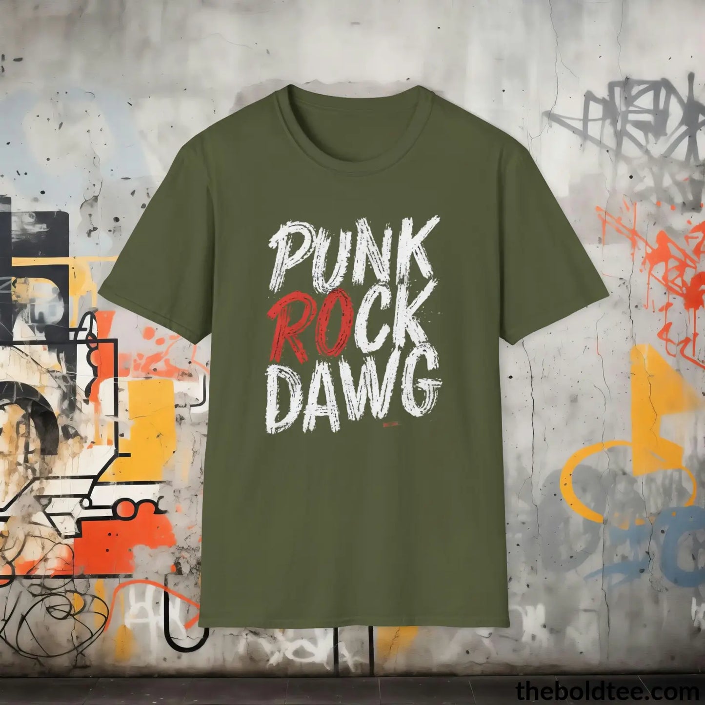 Edgy "Punk Rock Dawg" Cotton T-Shirt - Sassy, Sustainable & Soft Cotton Crewneck Tee - Iconic Gift for Friends and Family - 8 Dark Colors