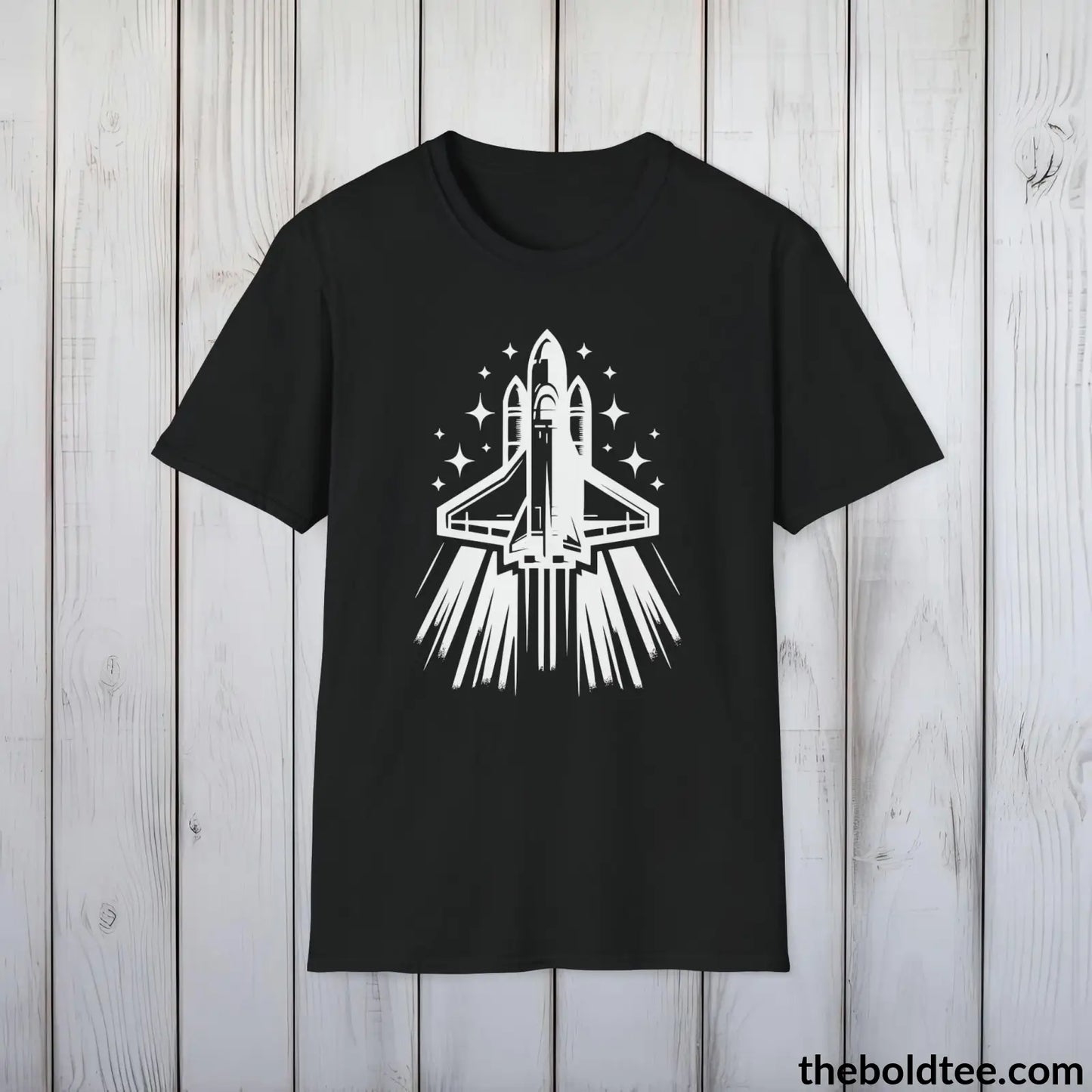 T-Shirt Black / S Space Ship Tee - Sustainable & Soft Cotton Crewneck Unisex T-Shirt - 9 Bold Colors