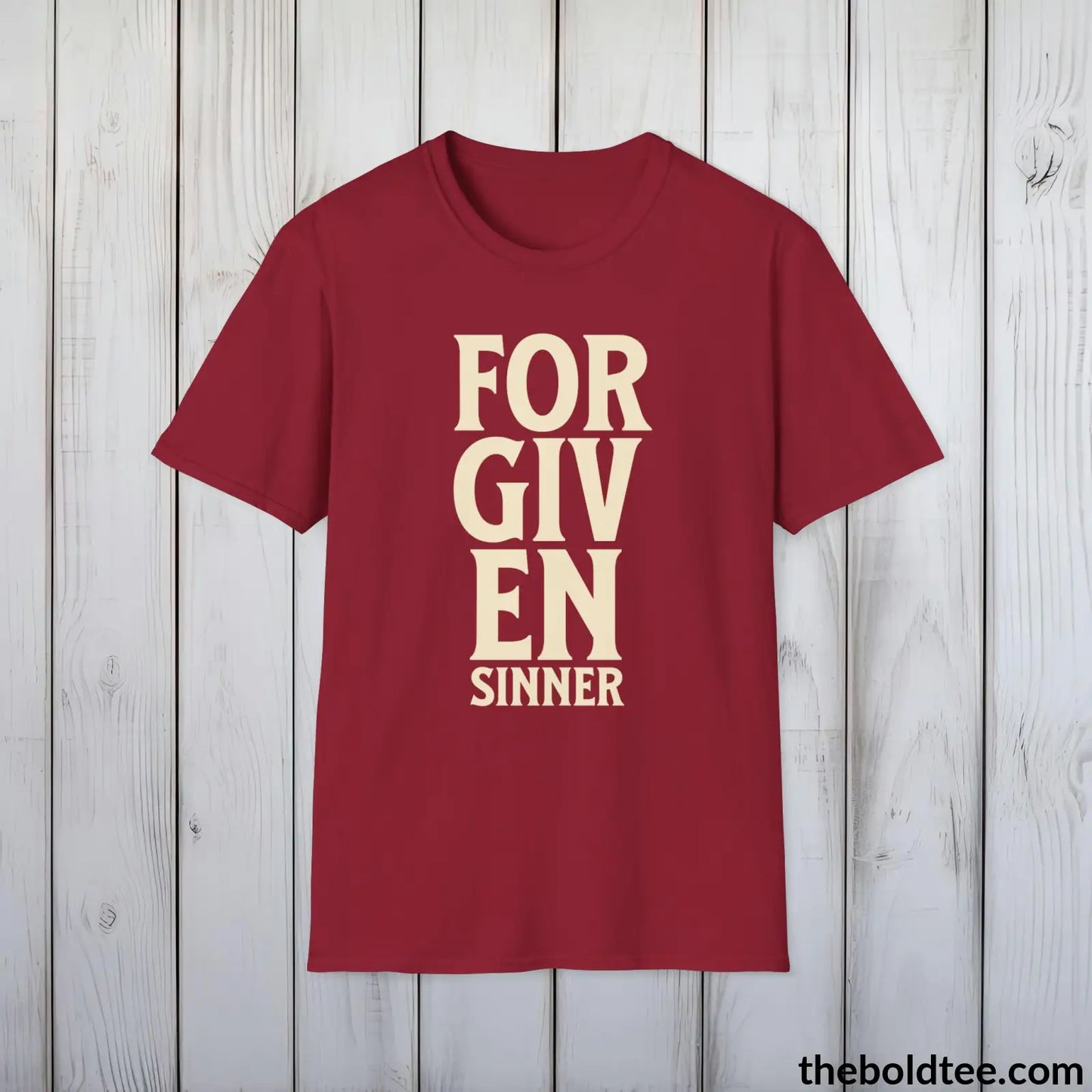 Forgiven Sinner Christian T-Shirt - Casual & Soft Cotton Crewneck Tee - Faith-Inspired Graceful Gift for Friends and Family - 8 Colors