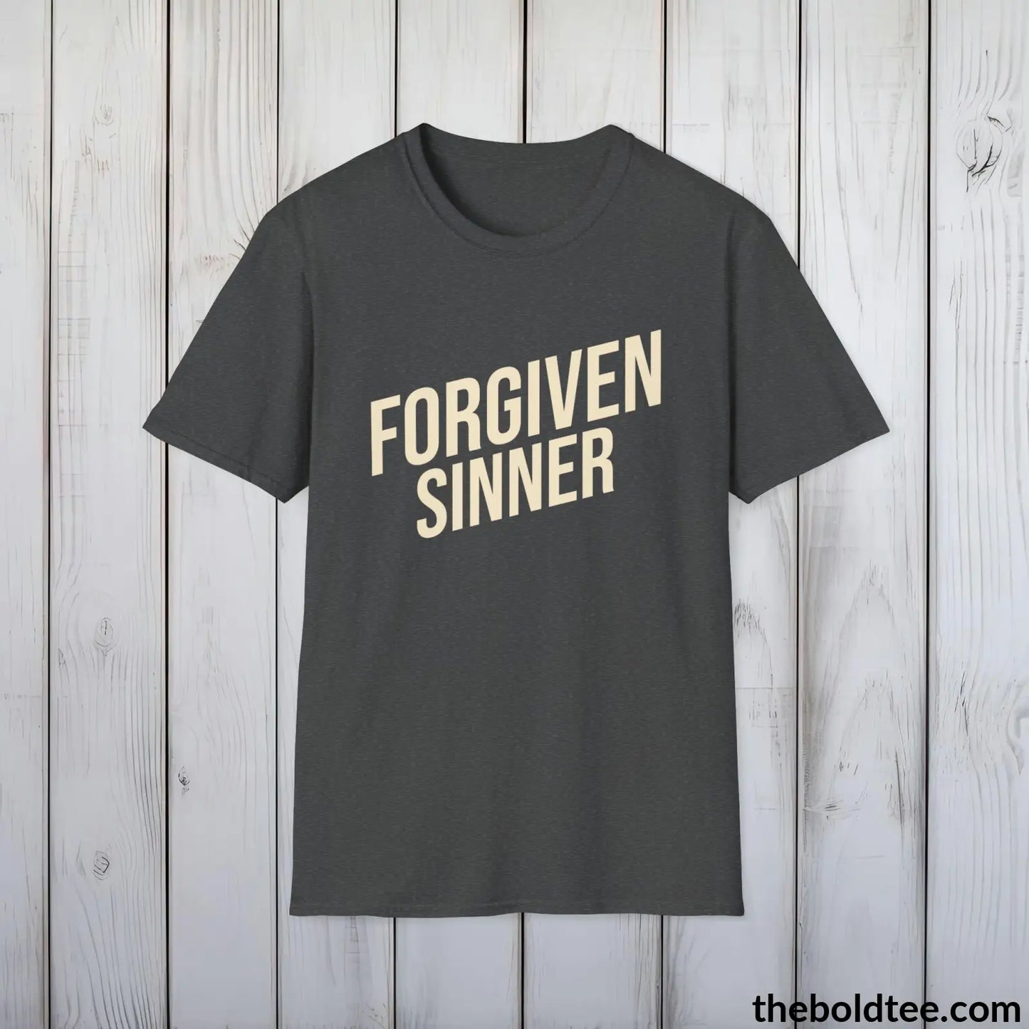 Forgiven Sinner Christian T-Shirt - Casual & Soft Cotton Crewneck Tee - Faith-Inspired Graceful Gift for Friends and Family - 8 Colors