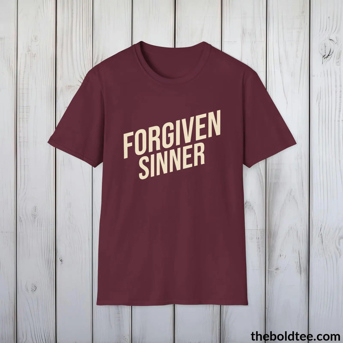 Forgiven Sinner Christian T-Shirt - Casual & Soft Cotton Crewneck Tee - Faith-Inspired Graceful Gift for Friends and Family - 8 Colors