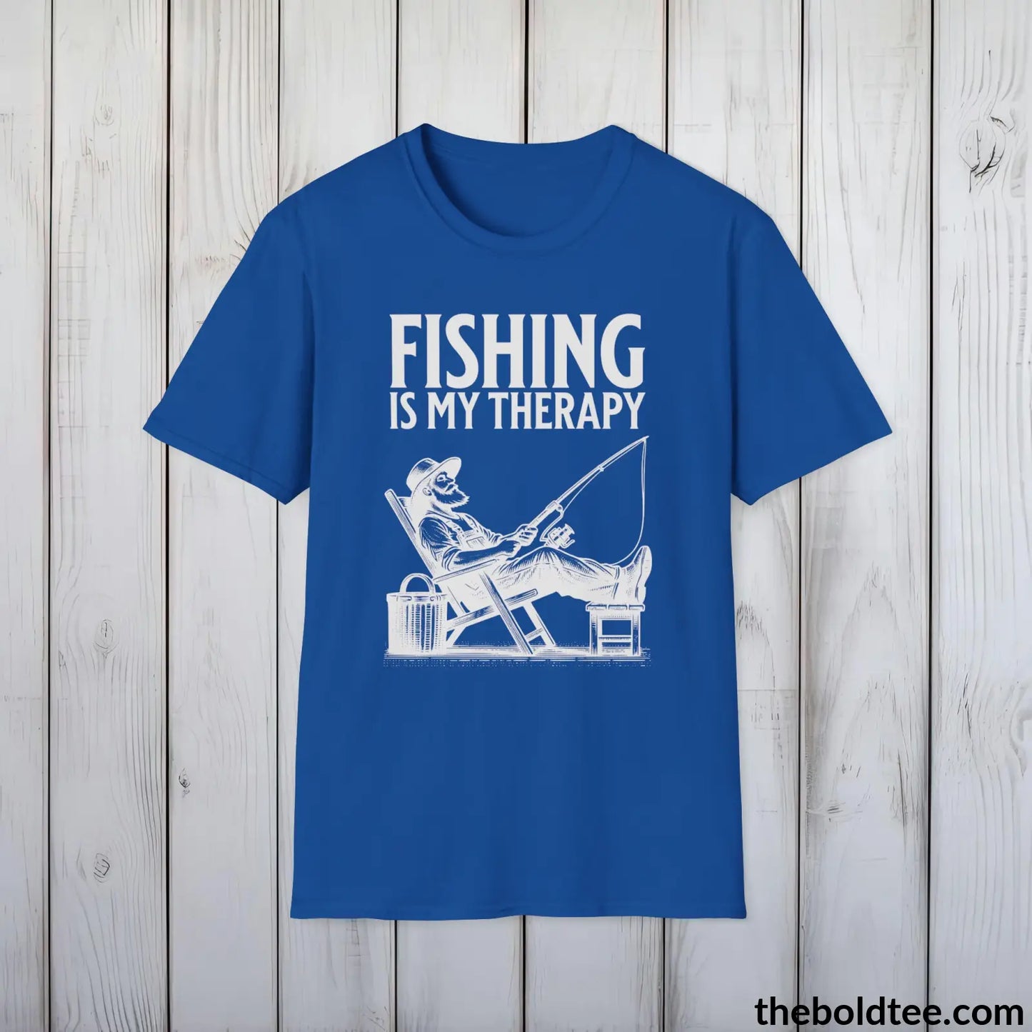 Fishing Is My Therapy T-Shirt - Premium Fishing Graphic Tee - Comfy Cotton Fisher Shirt - Fishing Gift For Fishermen - 9 Colors Available