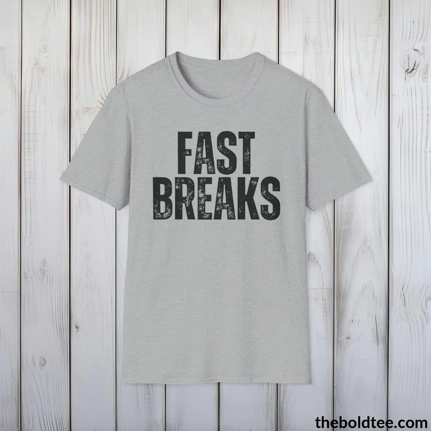 FAST BREAKS Basketball Tee - Sustainable & Soft Cotton Crewneck Unisex T-Shirt - 9 Bold Colors