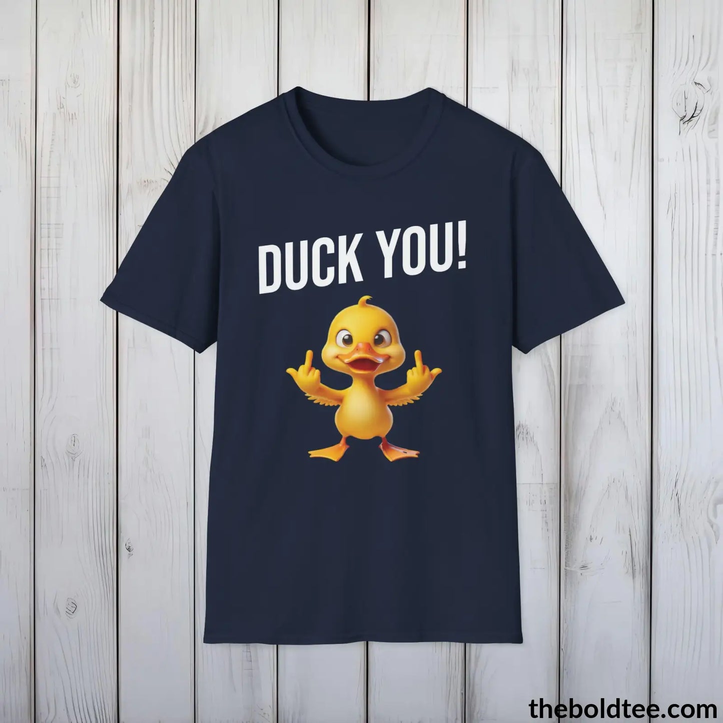 Cheeky Duck Humor Crewneck T-Shirt - Sassy, Sustainable & Soft Cotton Crewneck Tee - Funny Gift for Friends and Family - 8 Dark Colors