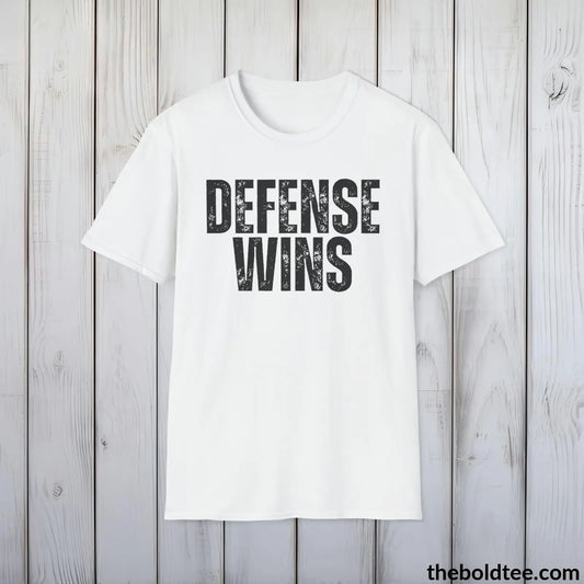 DEFENSE WINS Basketball Tee - Sustainable & Soft Cotton Crewneck Unisex T-Shirt - 9 Bold Colors