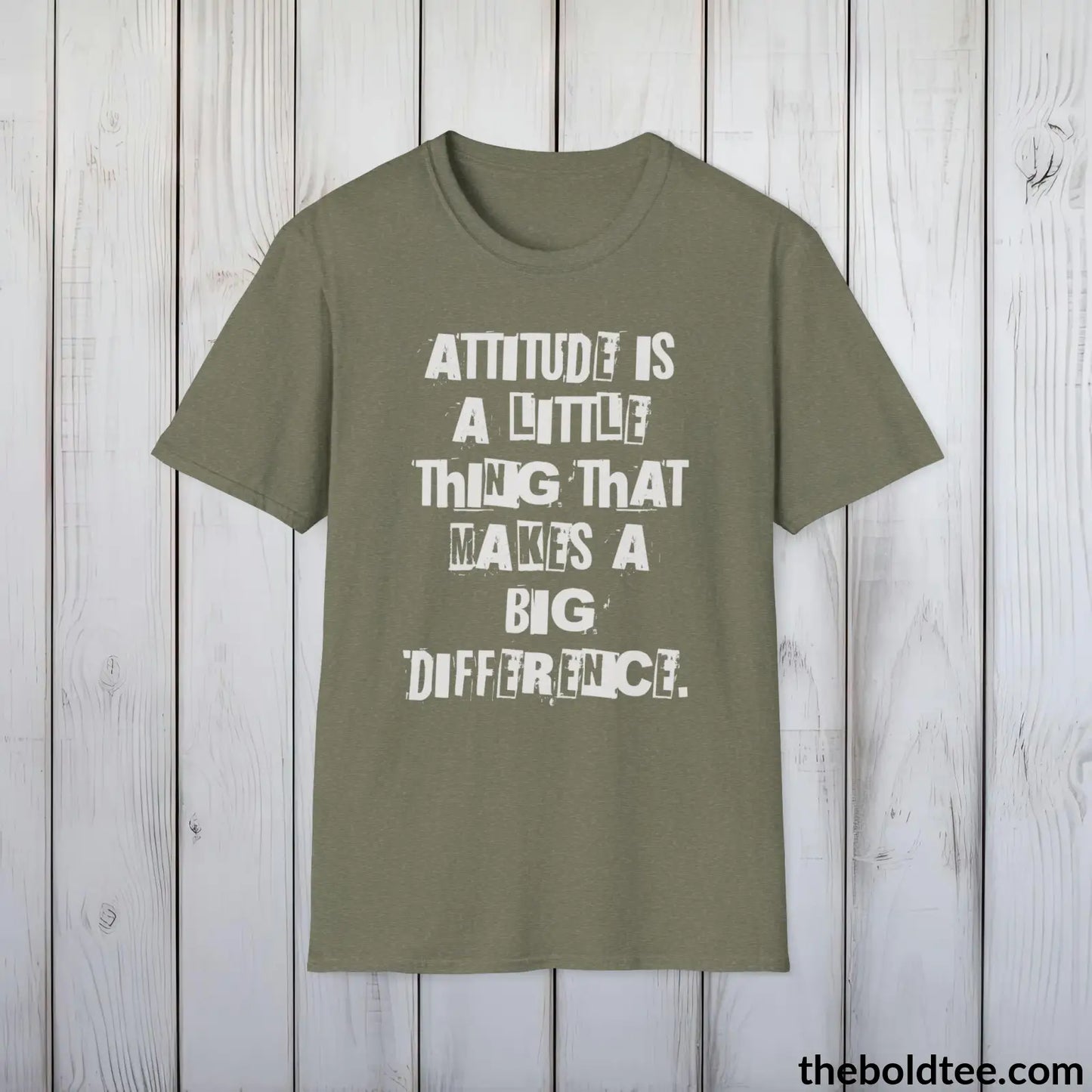 Attitude Tee - Premium Soft Cotton Crewneck Unisex T - Shirt 9 Bold Colors Heather Military Green /