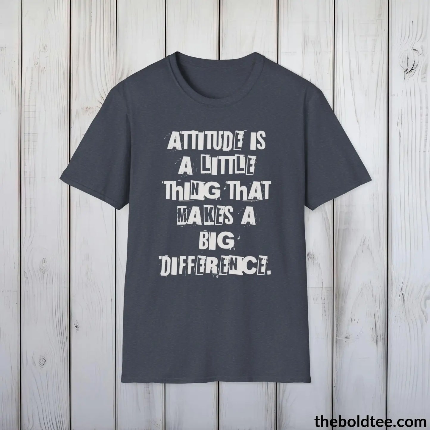 Attitude Tee - Premium Soft Cotton Crewneck Unisex T - Shirt 9 Bold Colors Heather Navy / S