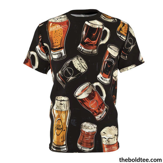 Beer Tee - Premium All Over Print Crewneck Shirt Black Stitching / 6 Oz. S Prints